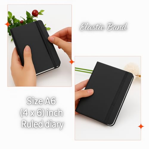 Image of AccuPrints A6 Hard Bound Diary Size 6 x 4.2 inches with 160 Pages | Notebook Diary with Elastic Lock PU Leather Pocket Diary for Office (Black)
