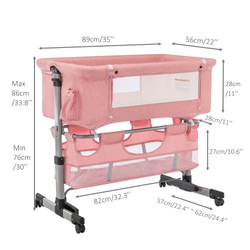 Cuddor Bedside Bassinet For Baby, Bedside Sleeper With Wheels, Heigt Adjustable, With Mosquito Nets, Large Storage Bag, For Infant/Baby/Newborn - Pink #TOP5