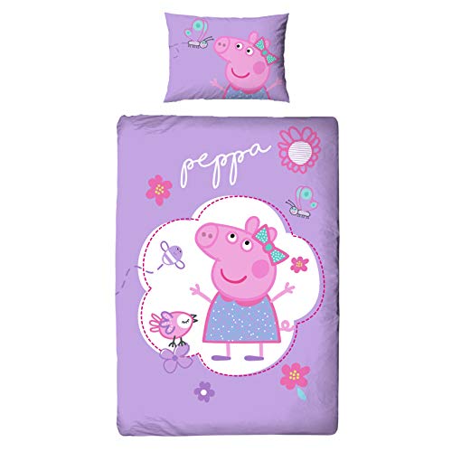 Character World Peppa Pig - Juego de cama para niña (franela, funda...