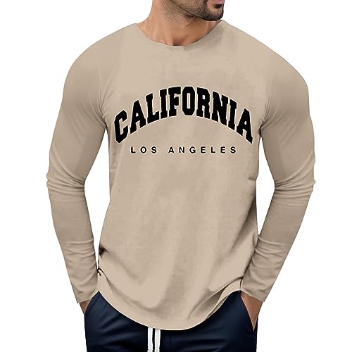 Camiseta para hombre con estampado de letras inglesas, cuello redondo y manga larga, reloj deportivo...