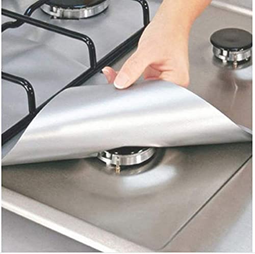 Lot de 4 protections anti-adhésives réutilisables pour cuisinières et brûleurs à gaz Silver