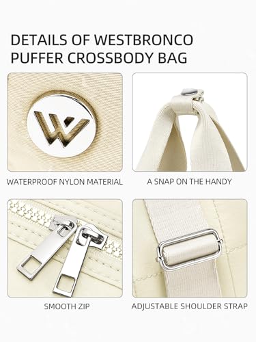 Image of WESTBRONCO Small Puffer Crossbody Bags for Women, Mini Puffy Quilted Gym Bag Lightweight Tote Bag with Zipper Compartments