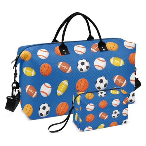 Travel Gym Bag, Deep Blue Balls Pattern Weekender Overnight Duffle for Women with Toiletry Bag Travel Swim