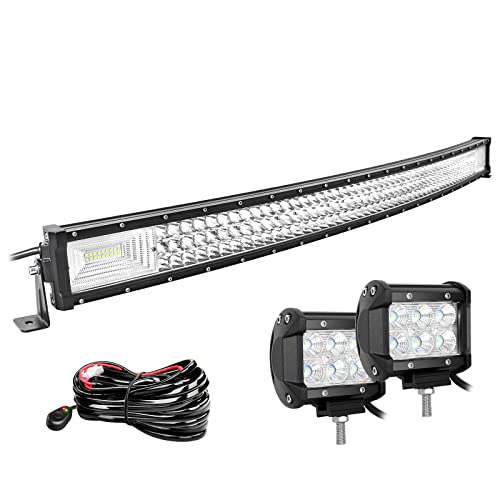 Willpower Barra Led Curvo 42 pulgadas 107cm 540W + 2pcs Focos Led 10cm 18W + Arnés de Cableado Barra de Luz LED 12V 24V IP67 Largo Alcance Faro Led Trabajo para 4x4 Tractor Coche Camion Barco Offroad