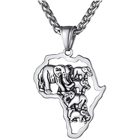 bandmax Stainless Steel African Elephants Necklace for Men Women Platinum Colour Hip Hop Rock Africa Style Pendant Necklace, -22+2", Birthday Gifts Cover