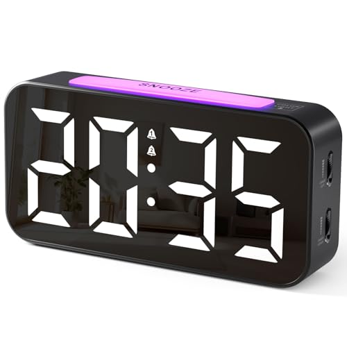 HOMVILLA Alarm Clock with 9 Color LED RGB Night Light, Mains Powered Alarm Clocks Bedside, Digital Clock with Adjustable Brightness and Volume, Dual Alarm, Snooze, USB Charging Port