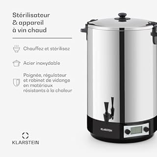 Klarstein KonfiStar 50 Digital - Stérilisateur automatique, Distributeur de boissons chaudes, 50 Litres, 2500 Watt, 30-100 °C, Minuterie, fonction réchauffage, acier inoxydable poli