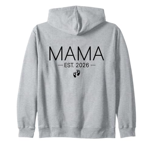 Image of Mama Est 2026 New Dad and Mom Matching Mother To Be 26 Zip Hoodie