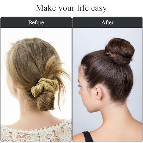 HOFASON Hair Bun Maker Donut 31 Pcs, 6 Pcs Medium Hair Donuts for Buns, 5 Pcs Hair Elastic Bands, 20 Pcs Hair Pins, Hair Buns Pieces Ring Style Accessories for Women Girls Long Hair Shaper (Brown) - Thumbnail 4