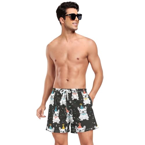 Happy New Year Bulldog Print Men's Swim Trunks with Liner Quick Dry Beach Shorts Swimwear Bathing Suit S-XXL3