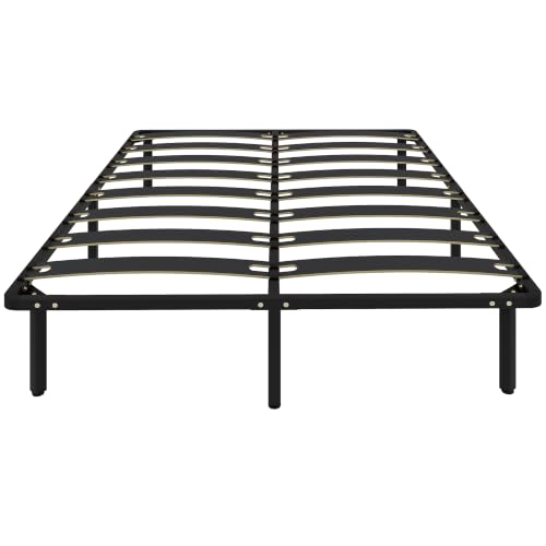 HOMCOM - Marco de Cama de 160 x 200 cm, Cama de 2 Personas con somier de Madera Maciza y pie, 26 cm de Altura con Almacenamiento en el Fondo, sin Necesidad de somier de muelles, Montaje fácil, Negro
