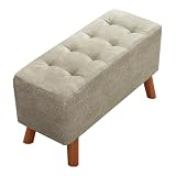 JIOWEUOE Gepolsterter Fußhocker für das Schlafzimmer, aus Leder, geeignet für Diele, Nachttisch, Wohnzimmer usw., mit Holzbeinen, grau und 60 cm lang, Grau, 60 cm