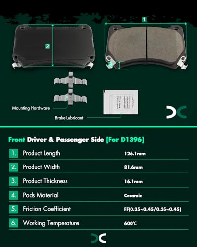 Image of SCITOO D1396 Front Ceramic Brake Pads Sets w /Hardware Replacement For Hyundai For Equus 2011,For Hyundai For Genesis 2009-2014