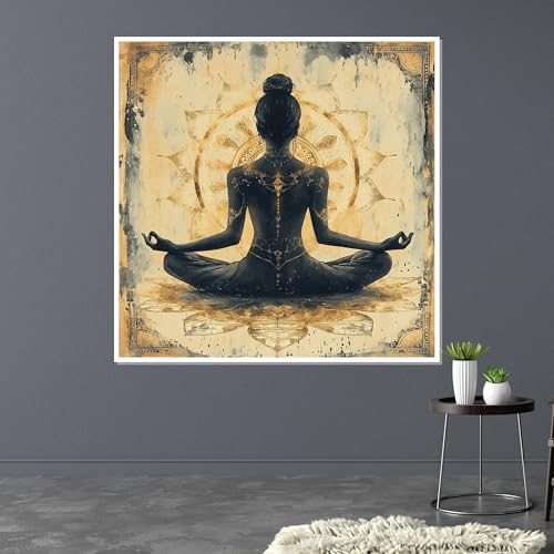 Impression de méditation florale et toile peinture sur toile zen yoga 65x65cm