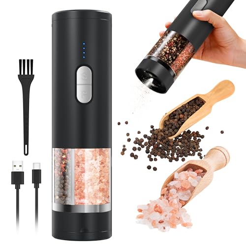 Lot de à poivre et sel électriques 2 en 1 (rechargeable par USB), moulin automatique à sel et à poivre avec éclairage LED, fonctionnement à une main,...