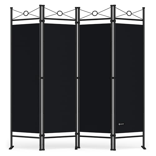 CASARIA® Lucca Room Divider Paravent | 180x163cm | 4 Flexible Partitions | Adjustable Privacy Screen | Indoor & Garden | Space-Saving & Multifunctional | Black