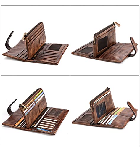 Men's Genuine Leather Wallet, Vintage Long Wallet, Business Card Case Checkbook, Detachable Zipper Pocket2