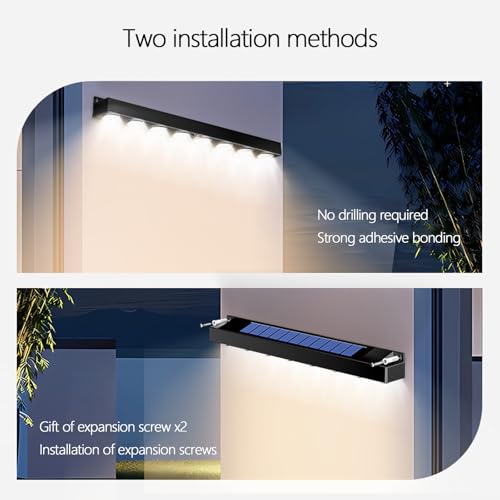 Lámpara de pared solar LED IP54 negra aplique rectangular largo exterior e interior luz cálida x6 5