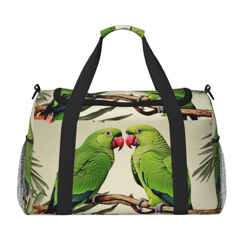 Travel Duffel Bag Lightweight Waterproof Carry On Tote Bag Foldable Weekender Overnight Bags Couple Parrots Olive Sport Gym Bag For Women Men