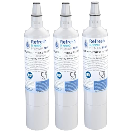 Image of Refresh Plus R-9990 Replacement for LG 5231JA2006A, 5231JA2006B, LT600, LT600P also fits Kenmore 46-9990, 9990, 469990 Refrigerator Water Filter, 3 Pack