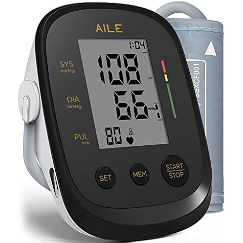 Blood Pressure Monitor,AILE Blood Pressure Machine Upper Arm Large Cuff(8.7"-16.5" Adjustable),Automatic high Blood Pressure Cuff for Home use (Black) Cover
