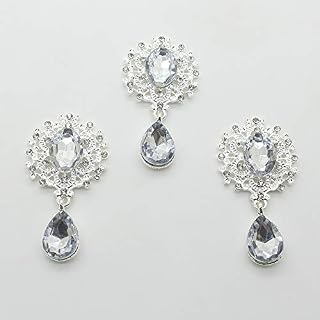 XINXI 20pcs/Lot 25mm x 45mm Silver Gorgeous Rhinestone Pendants Buttons for Wedding Invitation Cards Decoration Metal Brooch Hair Bow DIY Craft Jewelry Accessories