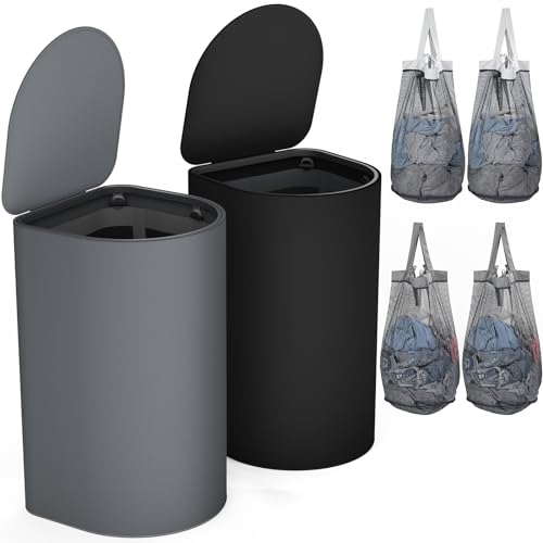 HELLKOPF 2er Pack Wäschekorb mit Deckel 140L Groß Kapazität - Wäschesammler mit 2 Fächer zum Sortieren der Schmutzwäsche...