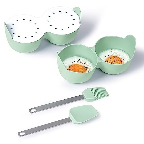Microwave Egg Poacher, 2 Cavity Silicone Poached Egg Cooker With Lid And Handle For Microwave, Instant Pot And Stovetop, Egg Poacher Cups Kitchen Cooking Tools Dishwasher Safe Pack Of 4 (Green) #TOP20