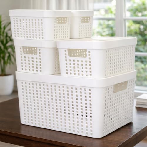 Kit 5 Caixas Organizadoras com Tampa Plástico Resistente Multiuso...