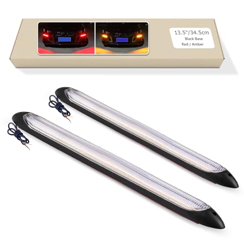 GZRUICA Daytime Running Light Strip, 13.58In DRL LED Strip Waterproof Sequential Flowing Turn Signal Lamp, LED Headlight Strip Universal for Most Cars, Red/Amber Switchable (Black,34.5cm, 2PCS)