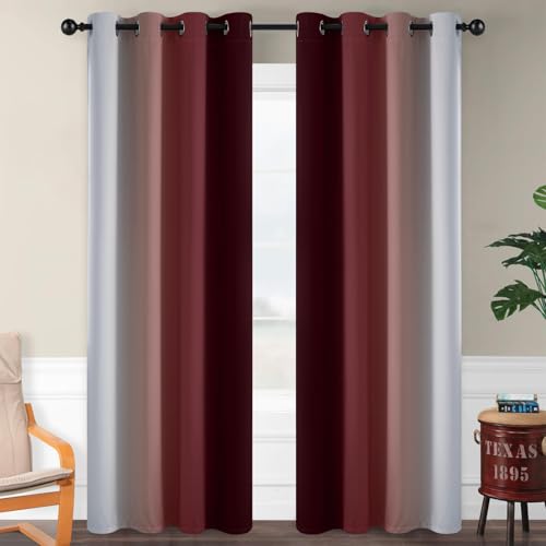 Image of SimpleHome Ombre Red to Grey White Curtains for Living Room 52Wx82L | Room Darkening Curtains for Bedroom,Gradient Light Blocking Curtain,Thermal Insulated Grommet Window Drapes,2 Panels,82 Inch