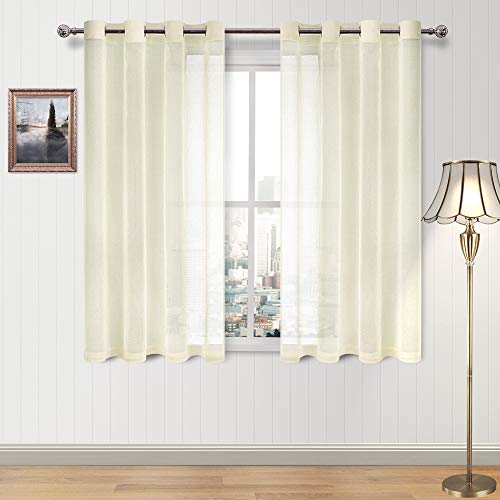 DWCN Ivory Sheer Curtains Linen Look Semi Transparent Voile Grommet Curtains for Living Room Bedroom Drapes 52 x 54 inch Length, Set of 2 Panels