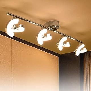 PADMA LED Ceiling Light for Kitchen 4 Way Adjustable Flush Round Ceiling Lights for Living Room , Built-in 4×5W LED Boards Chrome Finish Straight Bar Track Lighting for Kitchen [Energy Class A+]