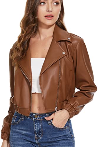 Fahsyee Faux Leather Jacket Women - Motorcycle Short Coat Moto