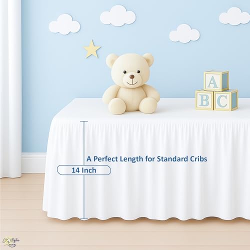 Image of Cottignton Lane Ruffled Crib Bed Skirt, Soft Nursery Bedding in 100% Natural Cotton, Platform Style with 4-Sided Coverage & Split Corners - Fits Standard Cribs 28 inch x 52 inch with 14 inch Drop, White