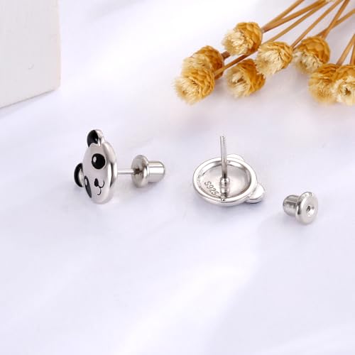 Cute Animal Earrings Screw Back 925 Sterling Silver Cat Panda Dinosaur Hypoallergenic Jewelry Gifts for Women2