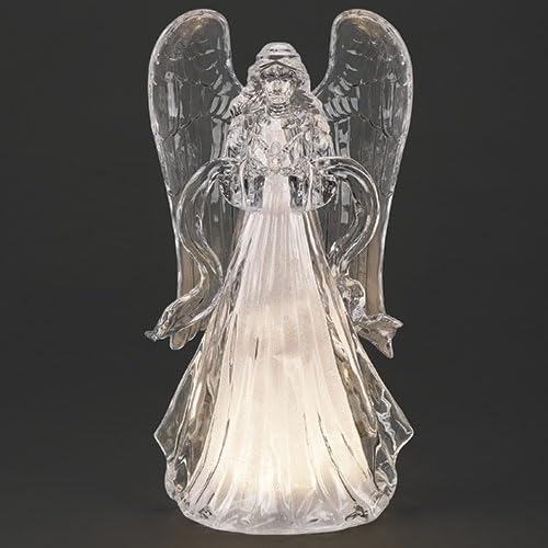 Roman, 18" H Lighted Acrylic Angel Holding Dove, Tabletop Christmas Decoration,