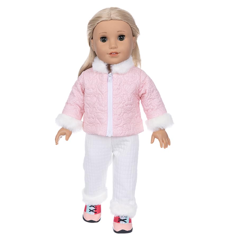 DUORUIMI Doll Clothes Winter Pink Outfit Cotton Coat Jacket Pants Skirt Suit for American Girl Doll 18 inch