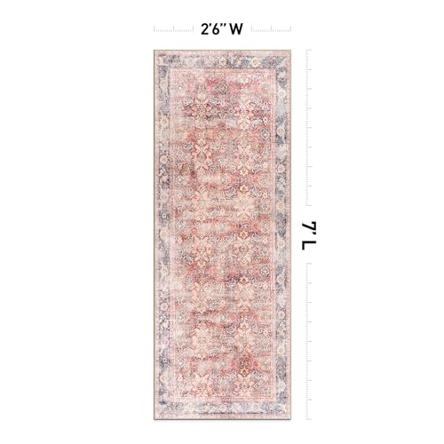 Rugshop Vintage Bordered Machine Washable Non Slip Area Rug Ideal for Living Room, Bedroom,Kitchen,Entryway,Dining Room,Office 2'6" x 7' Red
