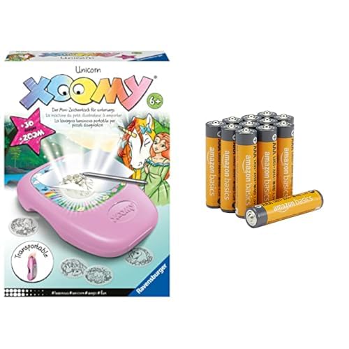 Ravensburger Xoomy Licornes, projecteur Dessin, 6+ Ans, & Piles AAA Alcalines Amazon Basics 12 pcs, 10 Ans