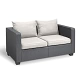 Allibert Gartenbank Outdoor Sofa in Rattanoptik 2 Sitzer as UV-beständigem Material Lounge Sofa für Garten Terasse Balkon Couch Rattanmöbel Gartenmöbel Wetterfest Salta 2-Sitzer mit Kissen Anthrazit