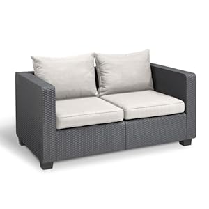 Allibert Gartenbank Outdoor Sofa in Rattanoptik 2 Sitzer as UV-beständigem Material Lounge Sofa für Garten Terasse Balkon Couch Rattanmöbel Gartenmöbel Wetterfest Salta 2-Sitzer mit Kissen Anthrazit