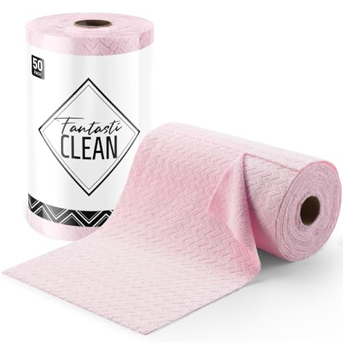 Fantasticlean Microfiber Cleaning Cloth Roll, 16" x 12"- 50 Sheets, Reusable Tear Away Microfiber Towels, Ultra Absorbent Dish Rags for Car, Home or O