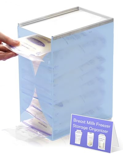 Image of Freezer Organizer for Breast Milk Storage Bags, Frist-in First-Out Freeze Flat Breastmilk Storage Container for Fridge, Baby Food Containers for Pump Breastmilk, Breastfeeding Essentials - Blue