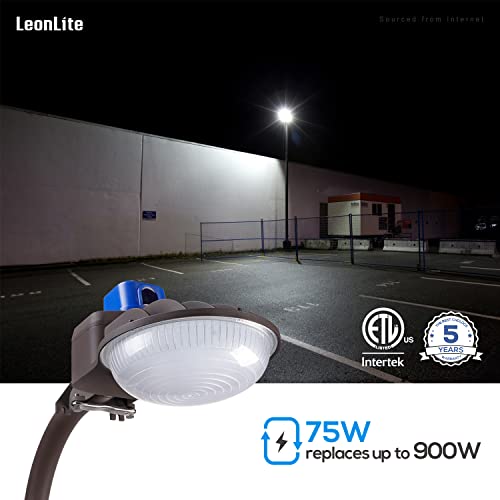 Leonlite Led Barn Light, Dusk To Dawn Area Lights With Photocell, Etl & Dlc Listed, 100-277V, Exterior Flood Lighting Fixtures, 75W, 8694Lm, Mounting Arm Included, Wet Location, 5000K Daylight, Bronze #TOP1