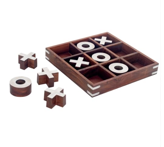 Morpionspiel aus Holz, 25 cm – Tic Tac Toe Dekorativ – Gesellschaftsspiel aus Holz mit X- und O-Münzen