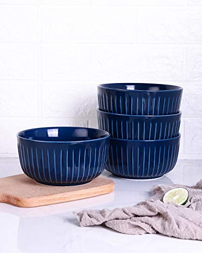 Kanwone Porcelain Bowl Set - 34 Ounce For Cereal, Salad And Soup - Set Of 4, Navy, Microwave And Dishwasher Safe Bowls #TOP5