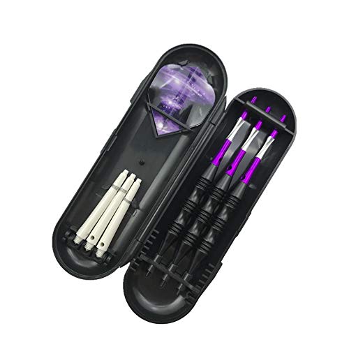 Professional Exquisite 20 Gram Soft Tip Darts Carrying Hard Suitcase | 3 Black Coated Iron Barrels | 3 Aluminum Shaft, Each Recreation Room, Bar And Game Room Level (Purple) #TOP4