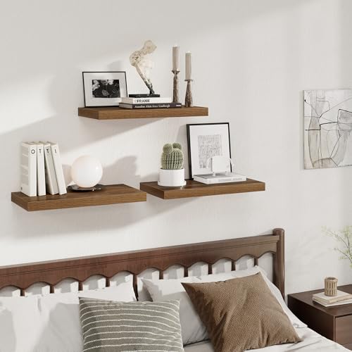 Image of Fun Memories 24 x 12 Inch Deep Floating Shelves, 12 Inch Deep Rustic Wooden Book Shelf, Extra Deeper & Thicker Hanging Shelves for Living Room, Bathroom, Bedroom, Kitchen, Office, Set of 2 (Walnut)