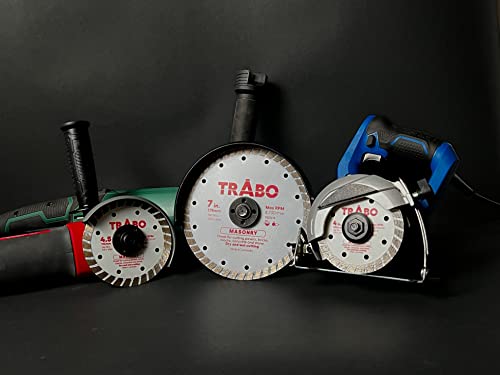Trabo 7 Inch Masonry Turbo Rim Diamond Metal Bond Blade For Cutting Cement, Pavers, Concrete With Rebar, Natural Stone And More, With 7/8" Arbor With 5/8" Reducer Ring #TOP3